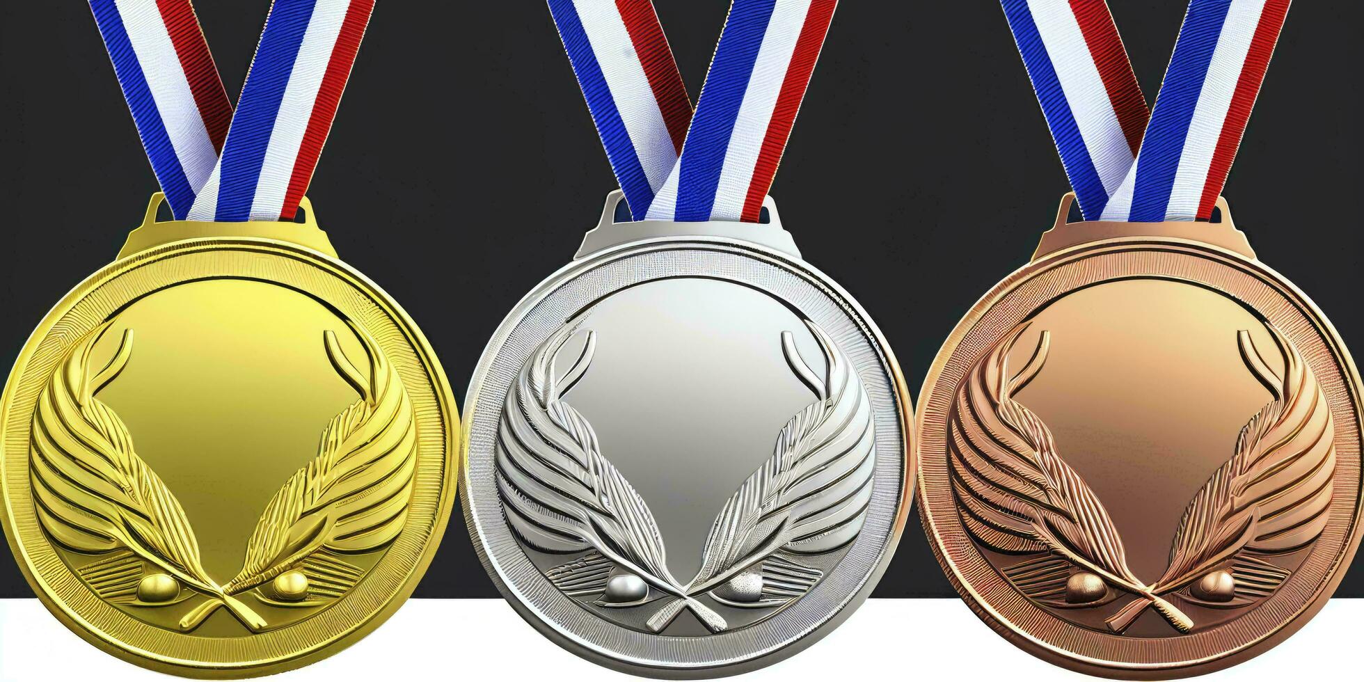 gyllene medalj med band guld silver- och brons ai genererad foto