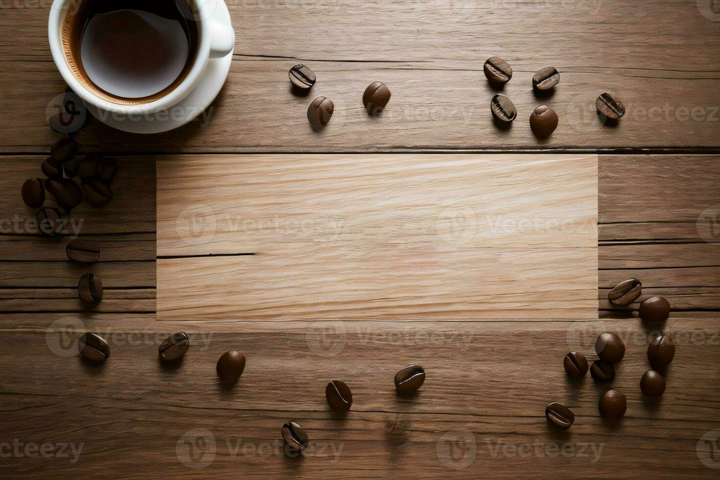 kaffe bönor på de trä- tabell baner mall foto