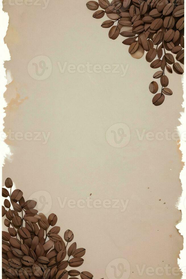 årgång bakgrund med vattenfärg kaffe bönor och löv Kafé mall foto