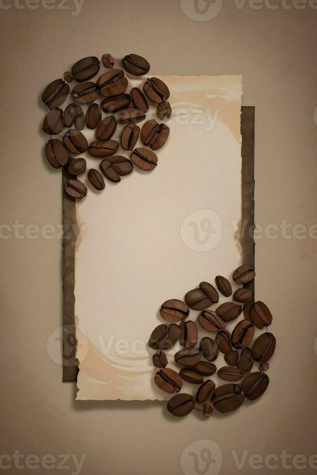 årgång bakgrund med vattenfärg kaffe bönor och löv Kafé mall foto