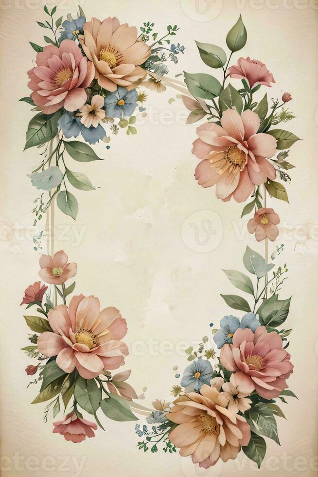 årgång papper med blommor textur bakgrund foto