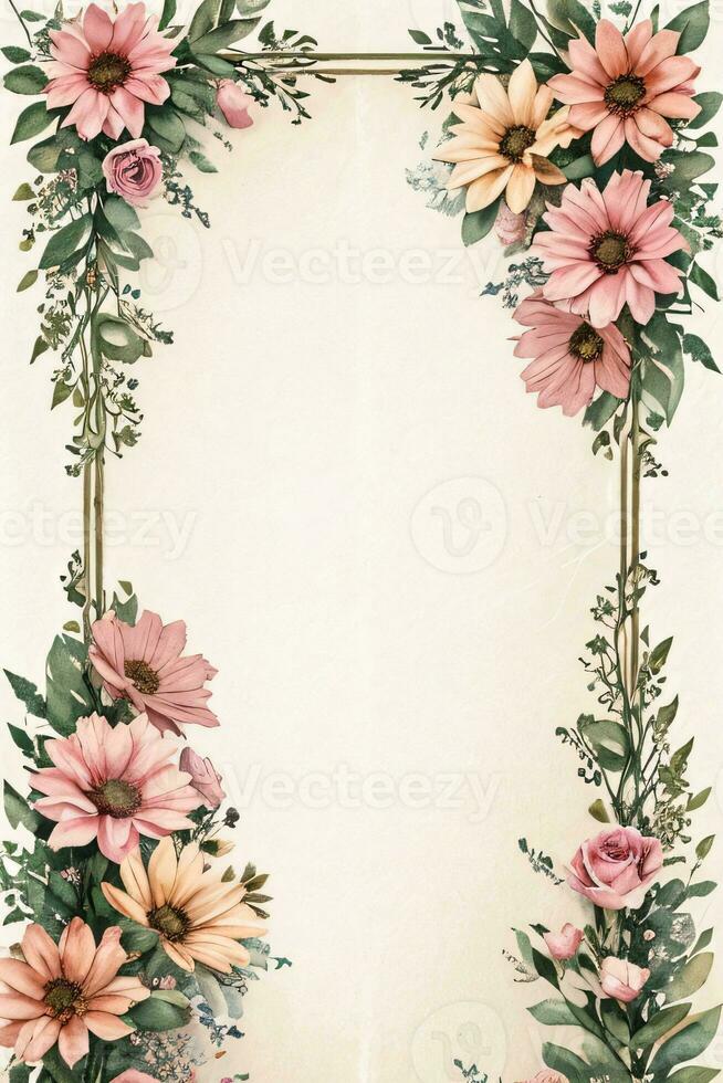 årgång retro atmosfär papper textur med vattenfärg blommor foto