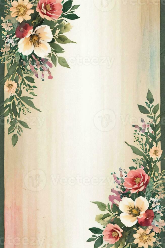 årgång retro atmosfär papper textur med vattenfärg blommor foto