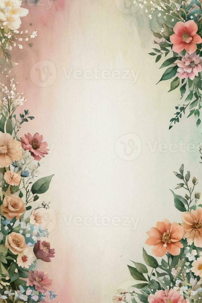 årgång retro atmosfär papper textur med vattenfärg blommor foto