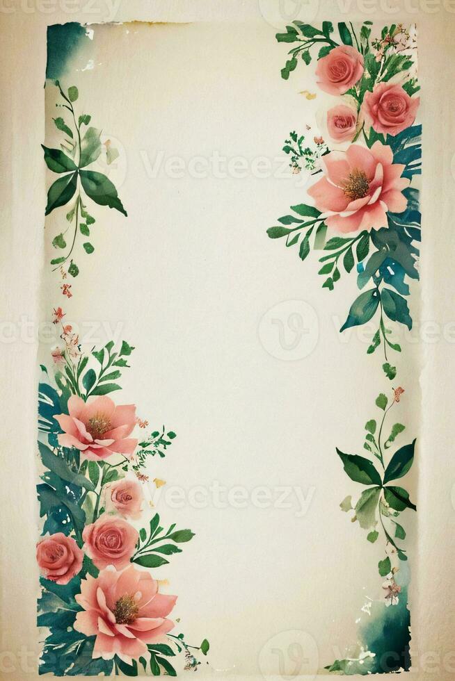 årgång retro atmosfär papper textur med vattenfärg blommor foto