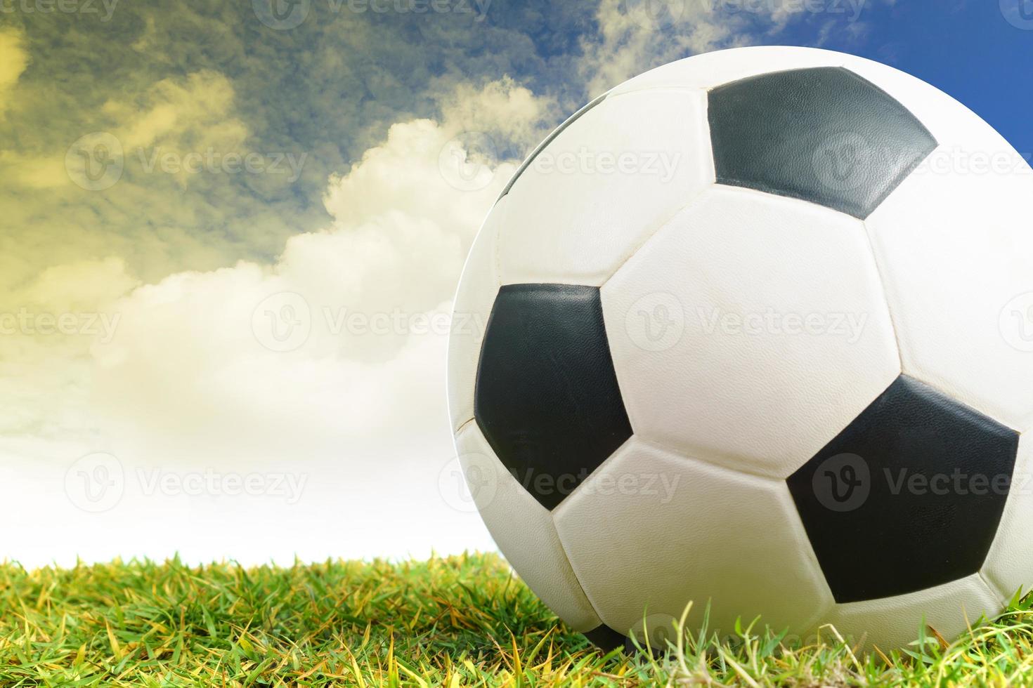 fotboll på grönt gräs bakgrund foto