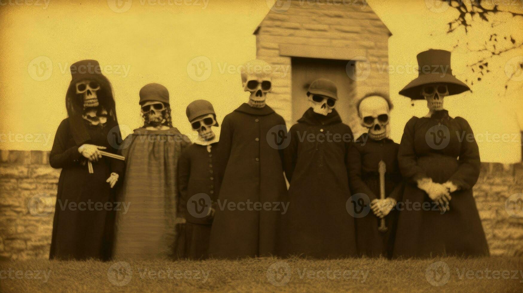 barn barn halloween skrämmande årgång fotografi masker 19:e århundrade Skräck kostymer fest foto