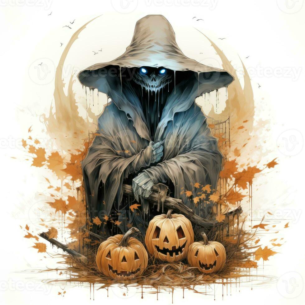 död skördeman lie cape halloween illustration konstverk skrämmande Skräck isolerat tatuering fantasi tecknad serie foto