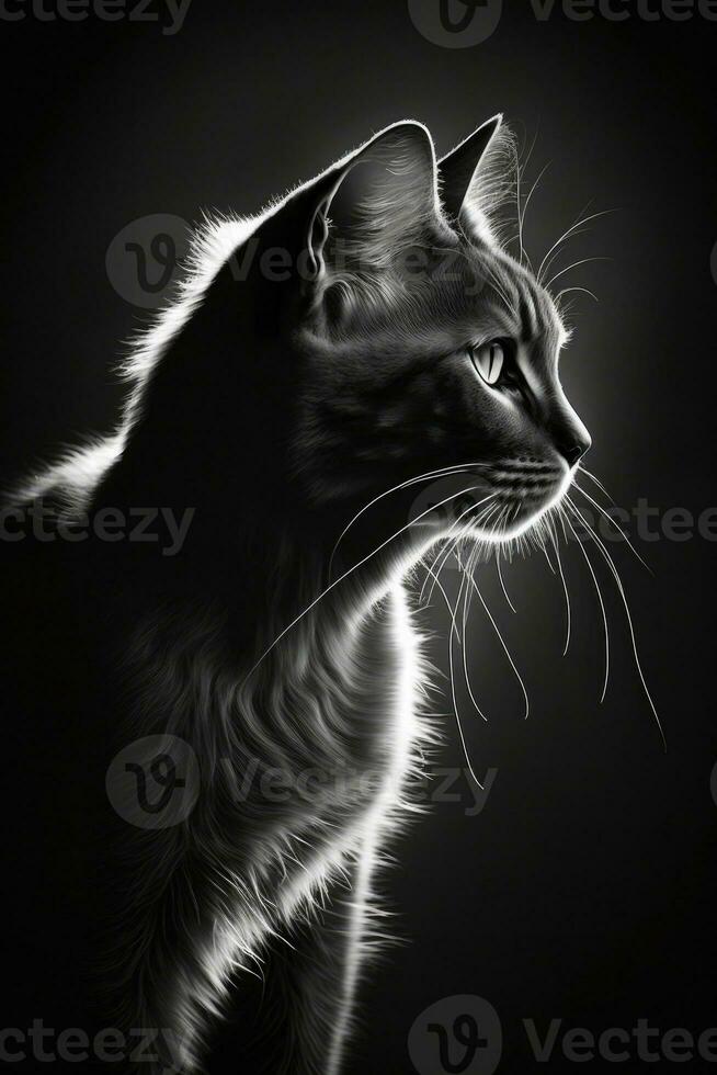 pott katt silhuett kontur svart vit bakgrundsbelyst rörelse tatuering professionell fotografi foto