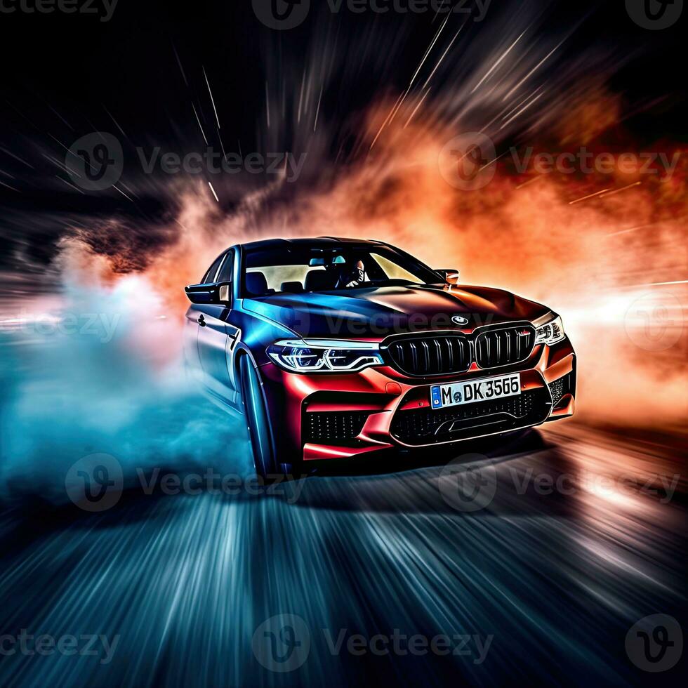 m5 drivande bil professionell Foto rök dynamisk i rörelse Spår sport inställning hastighet fotografi