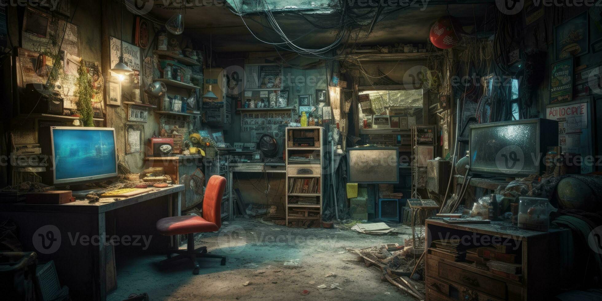 överge källare rum gamer posta apokalyps landskap spel tapet Foto konst illustration rost
