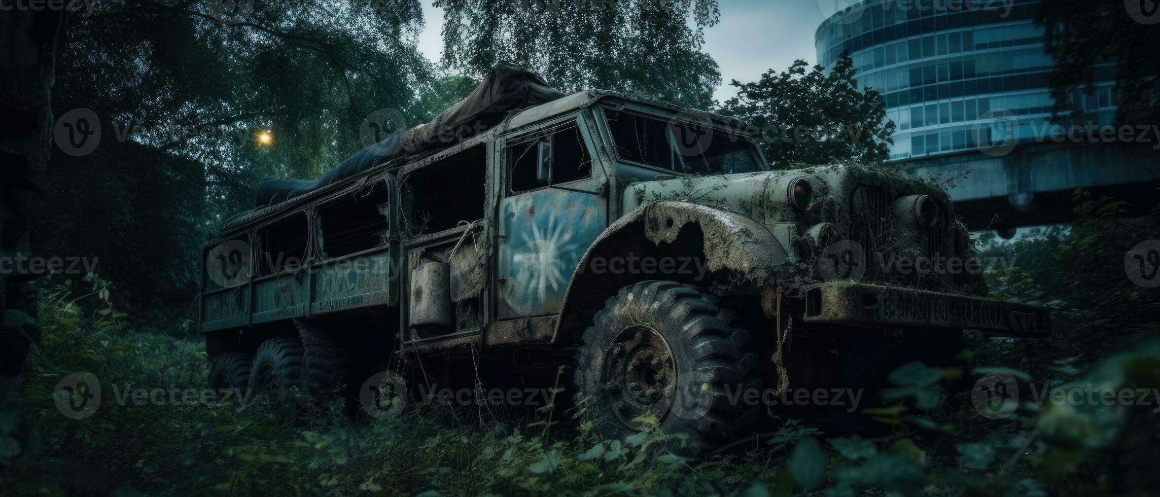 jeep lastbil militär bil posta apokalyps landskap spel tapet Foto konst illustration rost
