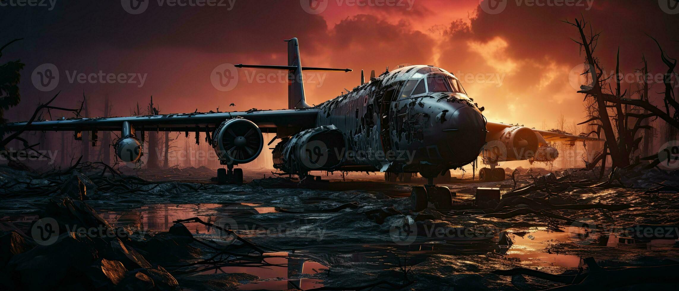 stor krig plan militär posta apokalyps landskap krig spel tapet Foto konst illustration rost