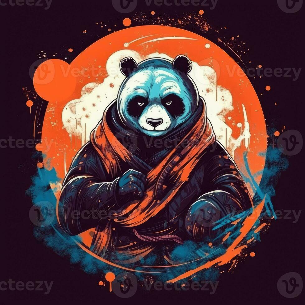 panda krigare warhammer tshirt design attrapp tryckbar omslag tatuering isolerat vektor illustration foto