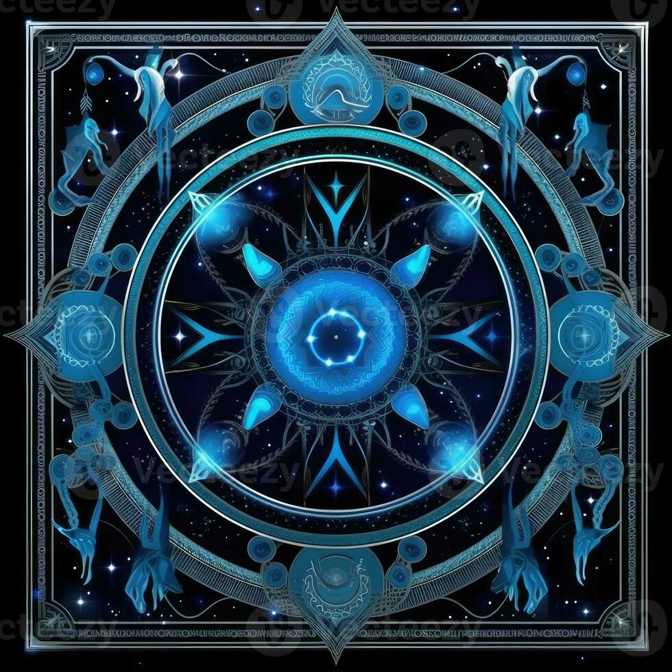 blå mystisk kosmos kompass planet tarot kort konstellation navigering zodiaken illustration foto