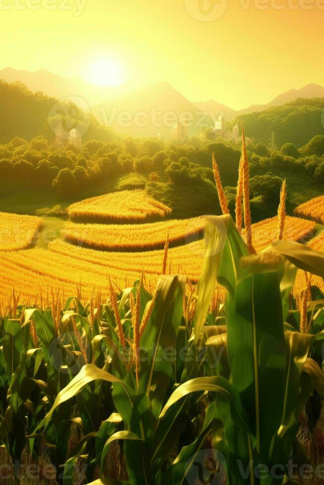 majs fält Sol strålar fredlig landskap frihet scen skön natur tapet Foto
