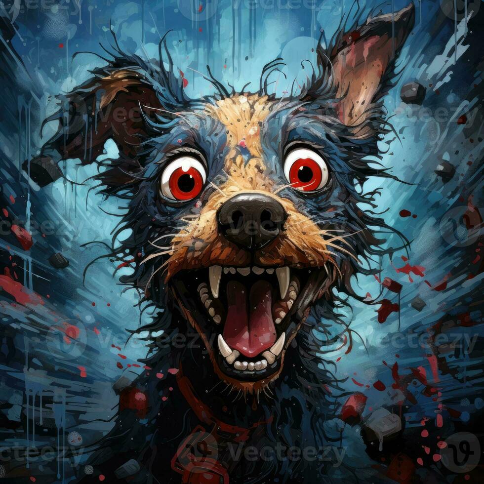 galen skällande hund rasande galen porträtt uttrycksfull illustration konstverk olja målad skiss tatuering foto