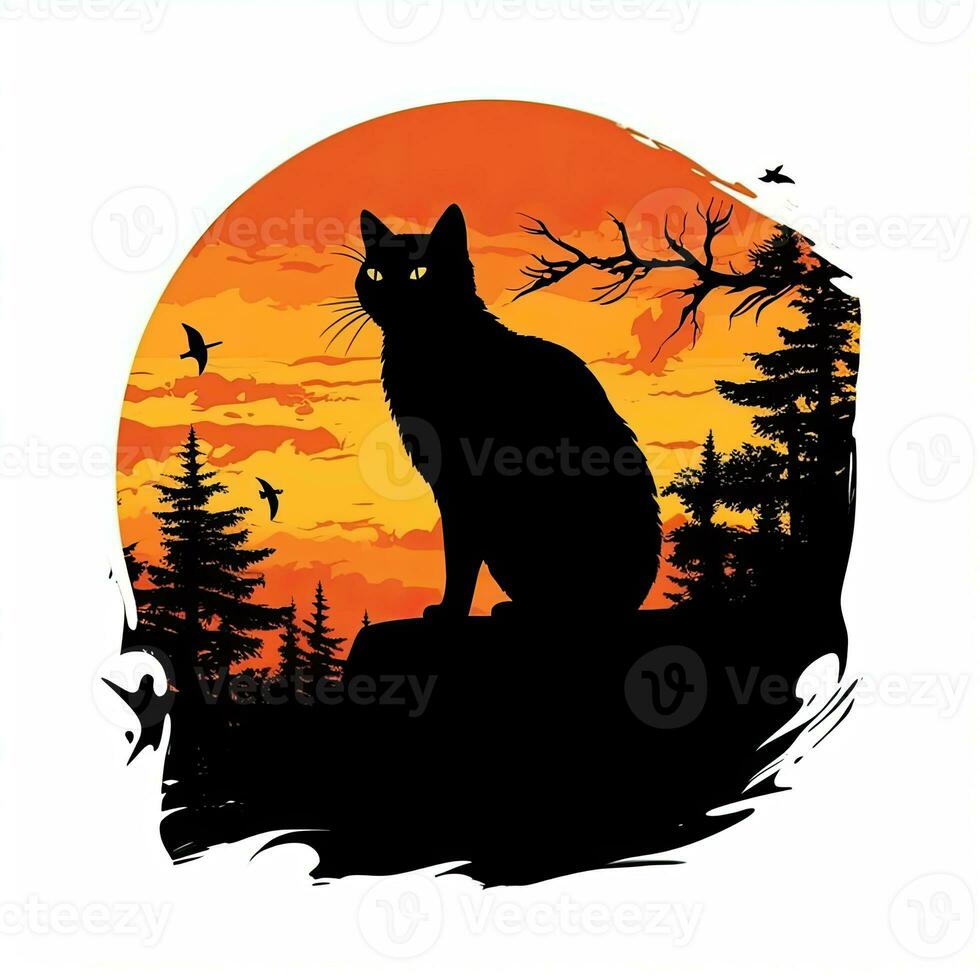 svart katt pott halloween ClipArt illustration vektor tshirt design klistermärke skära klippbok tatuering foto