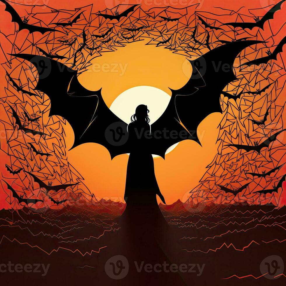 fladdermus måne halloween ClipArt illustration vektor tshirt design klistermärke skära klippbok orange tatuering foto