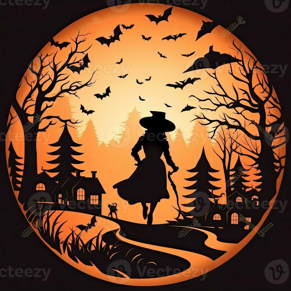 häxa halloween ClipArt illustration vektor tshirt design klistermärke skära klippbok orange tatuering foto