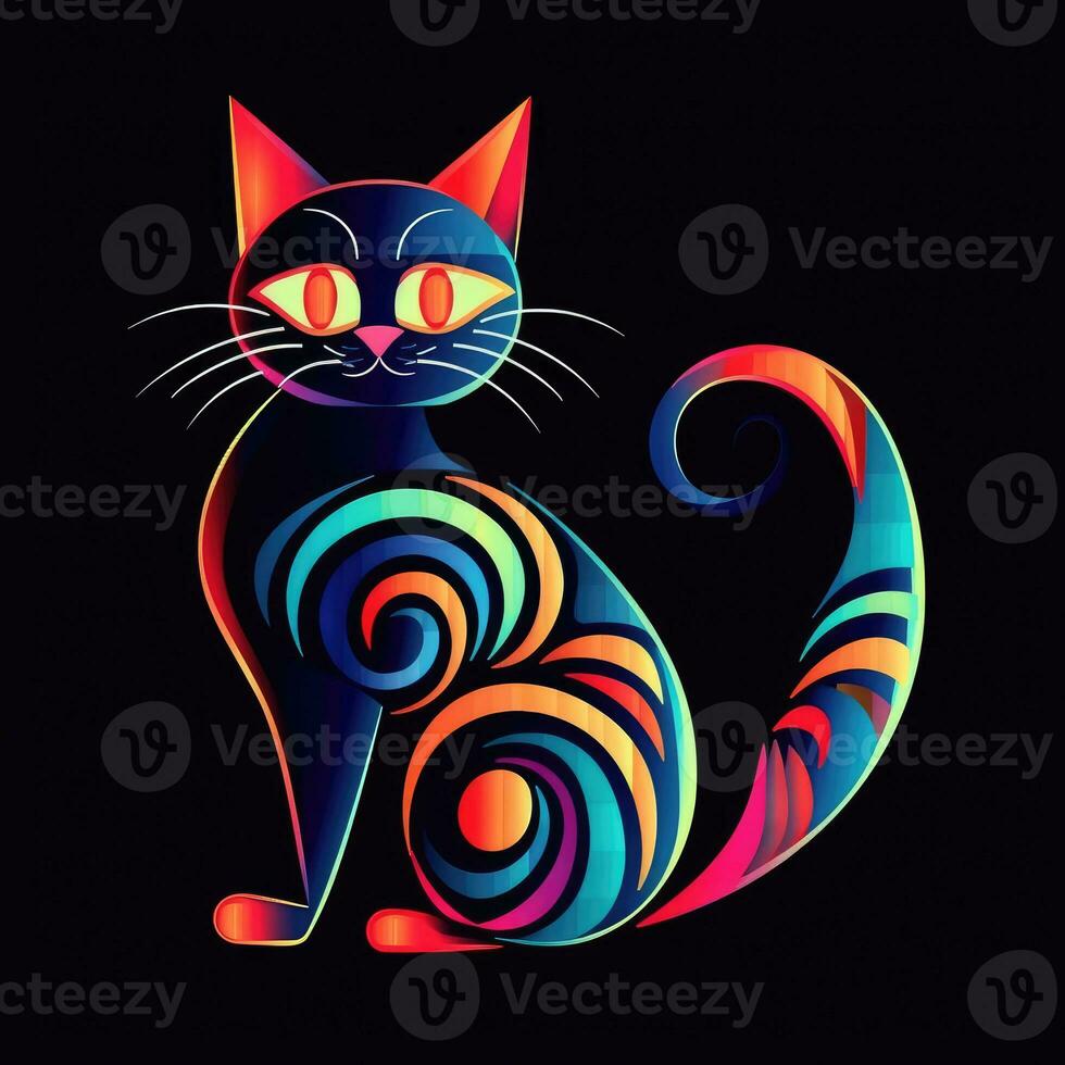 katt pott neon ikon logotyp halloween söt skrämmande ljus illustration tatuering isolerat vektor foto
