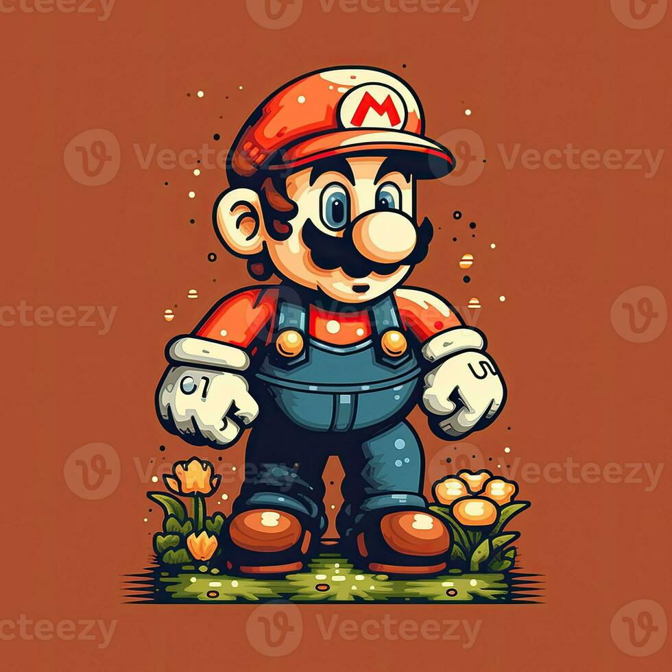 Mario retro årgång 8bit pixel ClipArt klistermärke logotyp illustration vektor isolerat digital konst foto