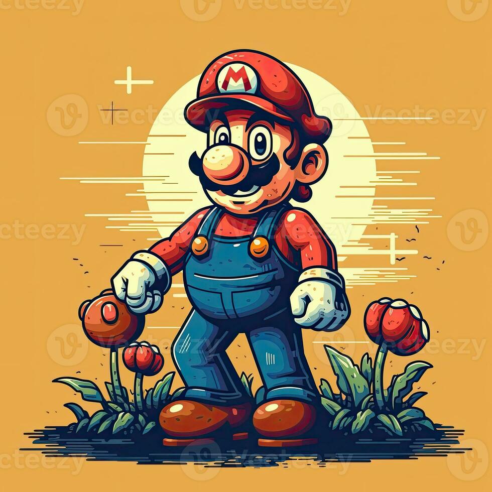 Mario retro årgång 8bit pixel ClipArt klistermärke logotyp illustration vektor isolerat digital konst foto