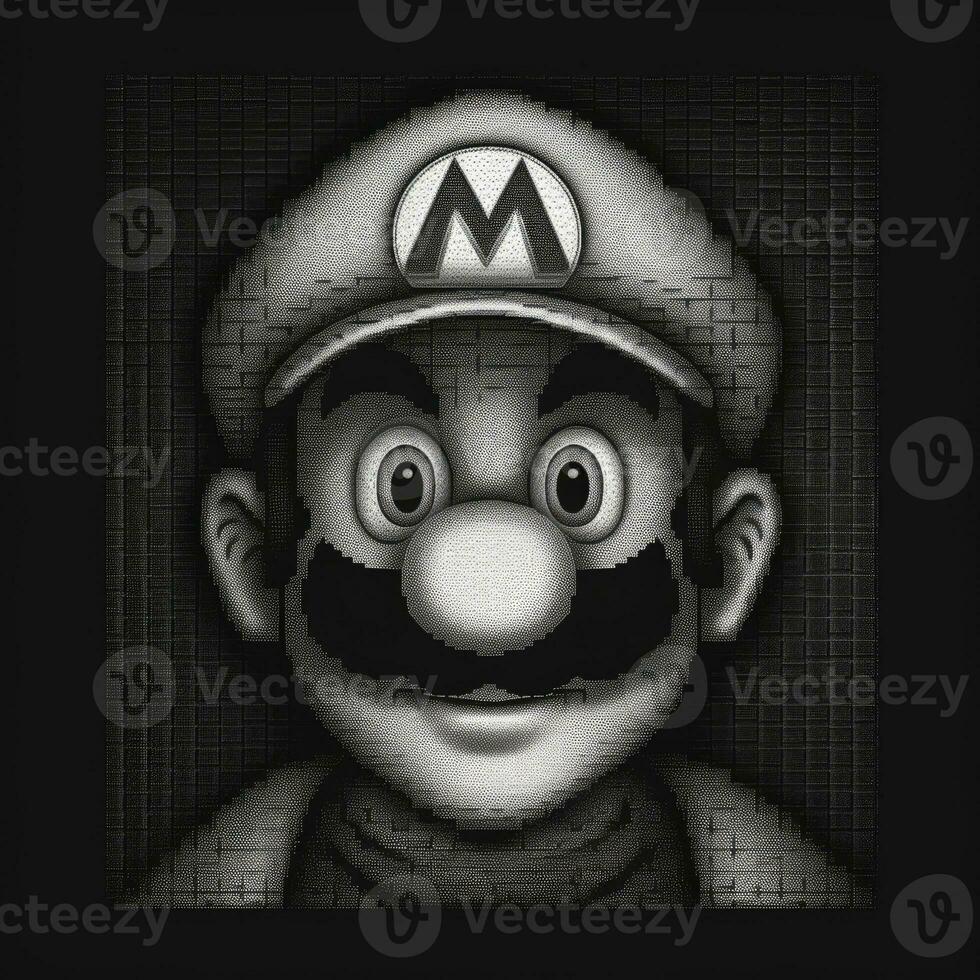 Mario spel karaktär pixel konst tatuering gravyr 8bit grafisk design affisch vägg konst illustration foto