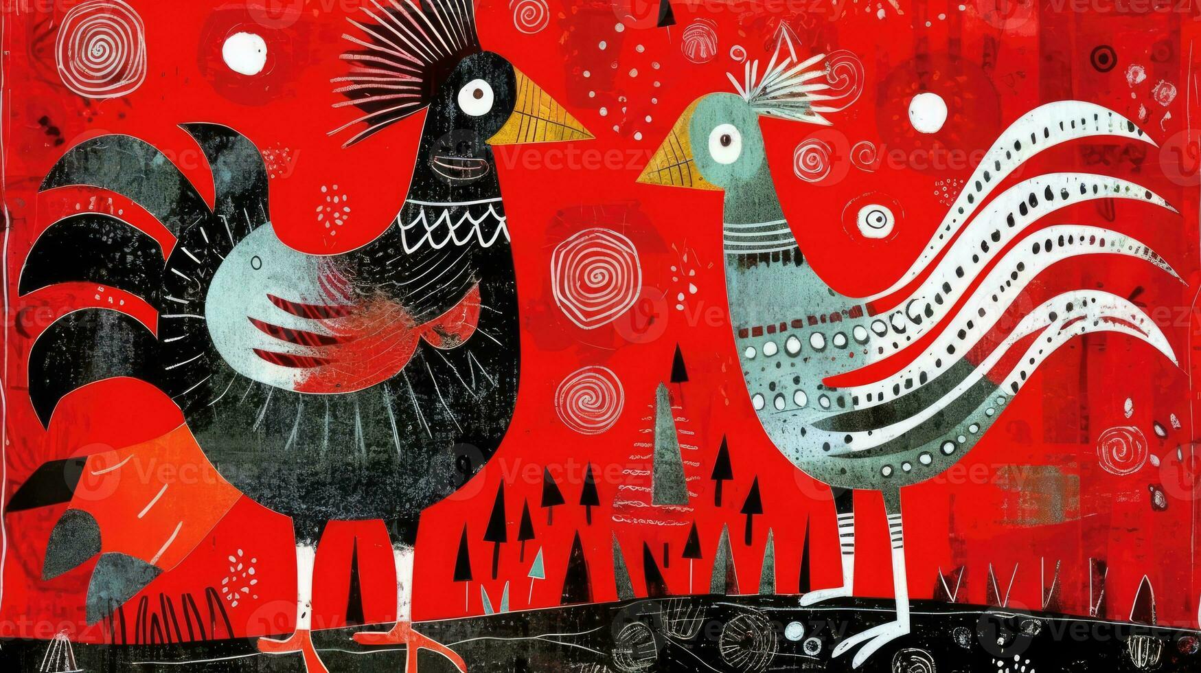 fåglar uttrycksfull barn djur- illustration målning klippbok hand dragen konstverk söt tecknad serie foto