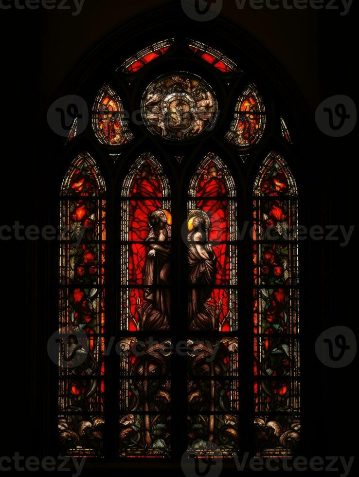 jäkel satan ondska färgade glas fönster mosaik- religiös collage konstverk retro årgång religion foto