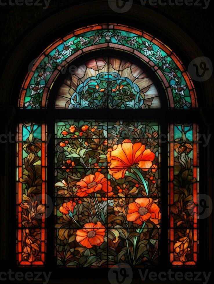 blommor färgade glas fönster mosaik- religiös collage konstverk retro årgång texturerad religion foto