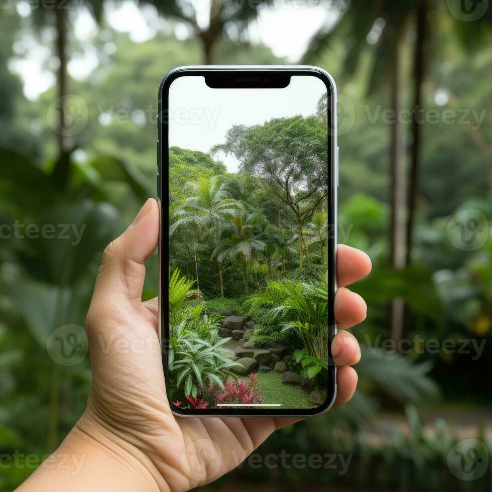 hand innehav smartphone attrapp mall mobil telefon vertikal enhet telefon skärm Ansökan foto