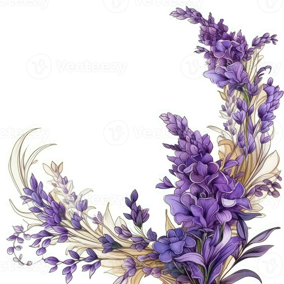 lavendel- blommig ram hälsning kort scrapbooking vattenfärg mild illustration gräns bröllop foto