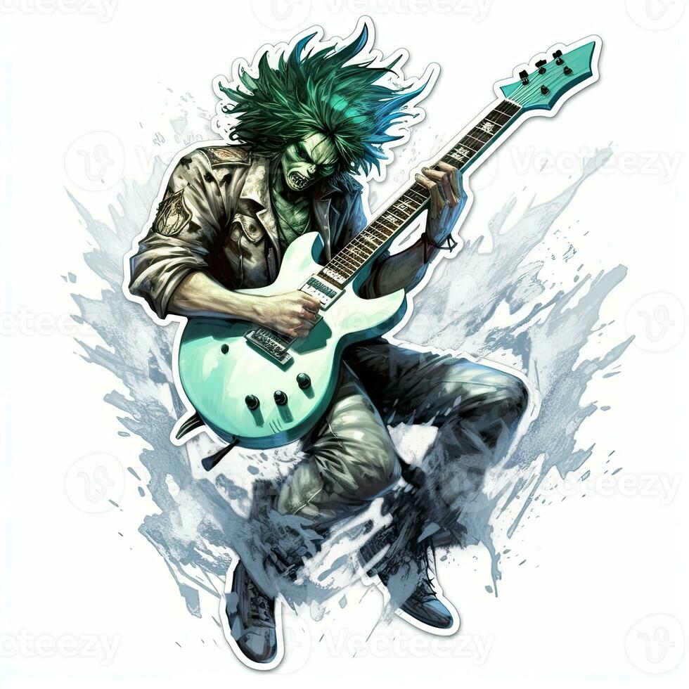 zombie bas gitarr tatuering klistermärke illustration halloween skrämmande kuslig Skräck galen jäkel foto