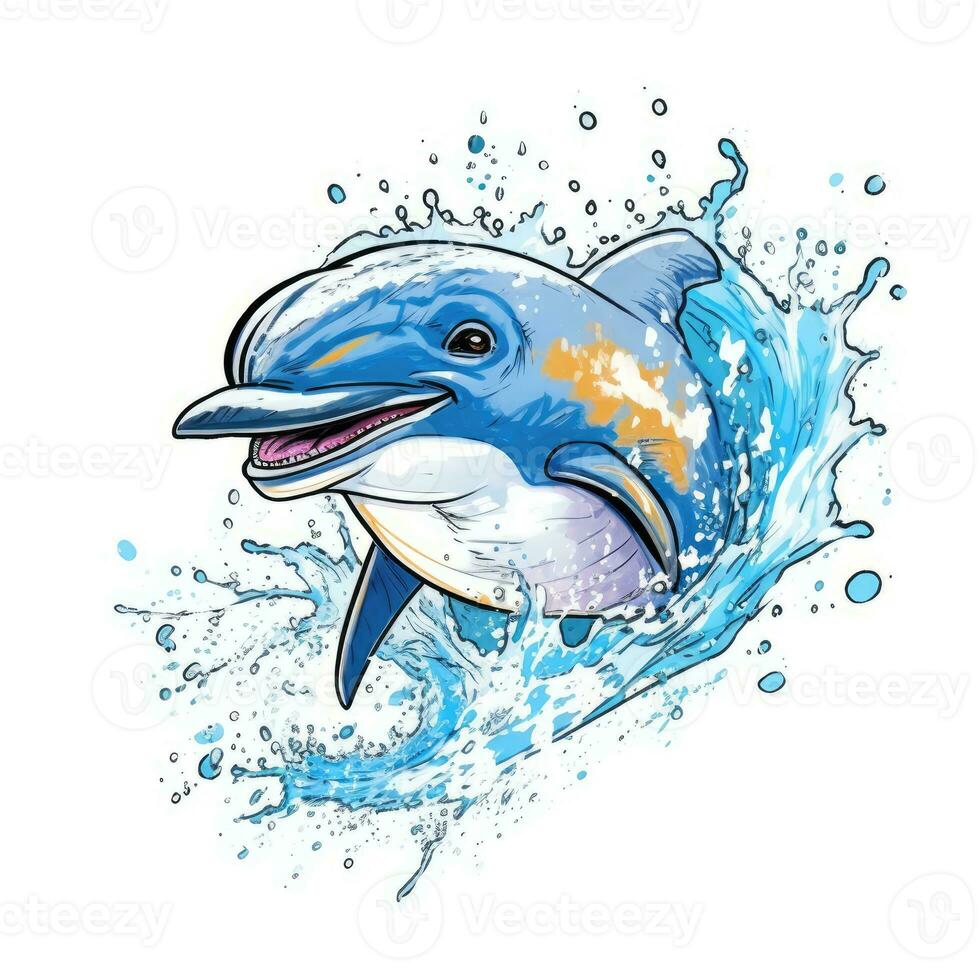 delfin skiss karikatyr stroke klotter illustration vektor hand dragen galen maskot ClipArt foto