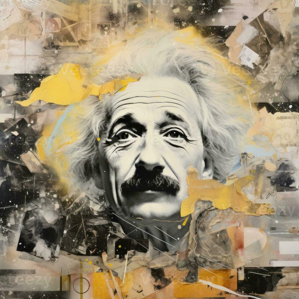 einstein ansikte abstrakt collage klippbok gul retro årgång surrealistic illustration foto