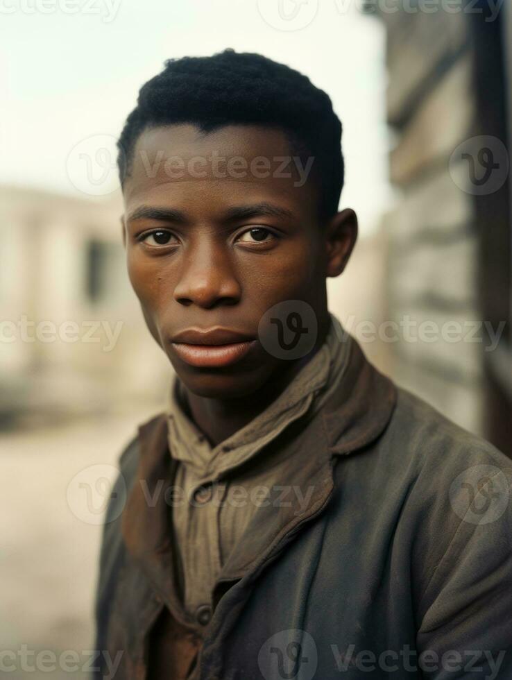 afrikansk amerikan man från de tidigt 1900 -talet färgad gammal Foto ai generativ