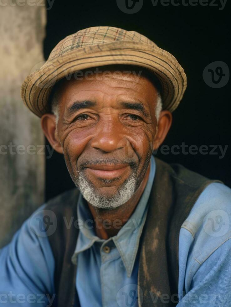 afrikansk amerikan man från de tidigt 1900 -talet färgad gammal Foto ai generativ