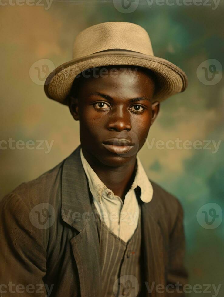 afrikansk amerikan man från de tidigt 1900 -talet färgad gammal Foto ai generativ