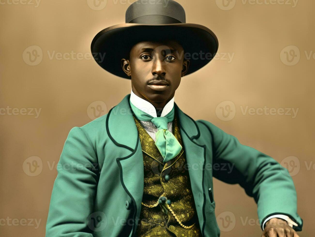 afrikansk amerikan man från de tidigt 1900 -talet färgad gammal Foto ai generativ