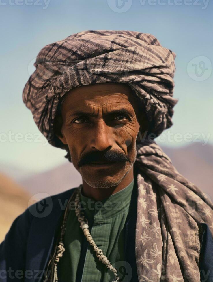 arab man från de tidigt 1900 -talet färgad gammal Foto ai generativ