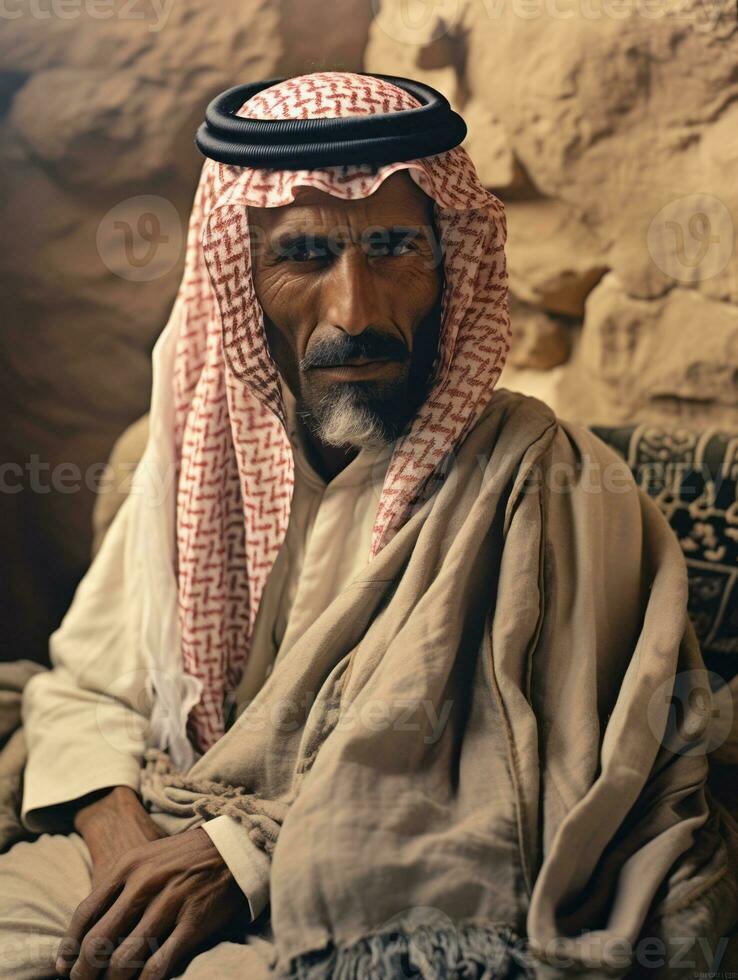 arab man från de tidigt 1900 -talet färgad gammal Foto ai generativ