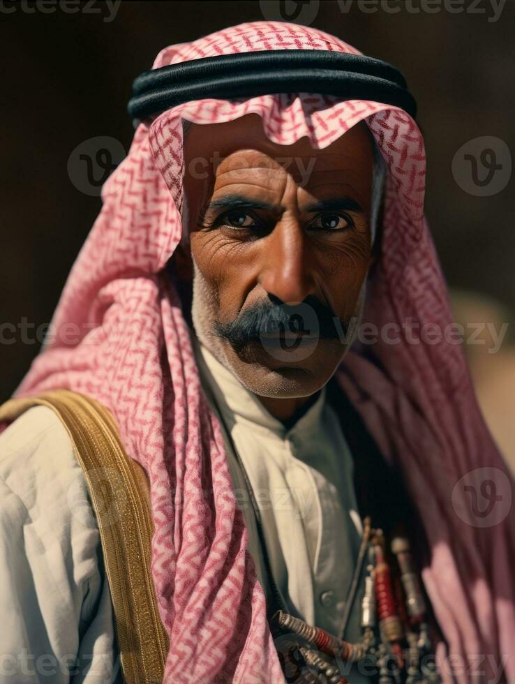 arab man från de tidigt 1900 -talet färgad gammal Foto ai generativ