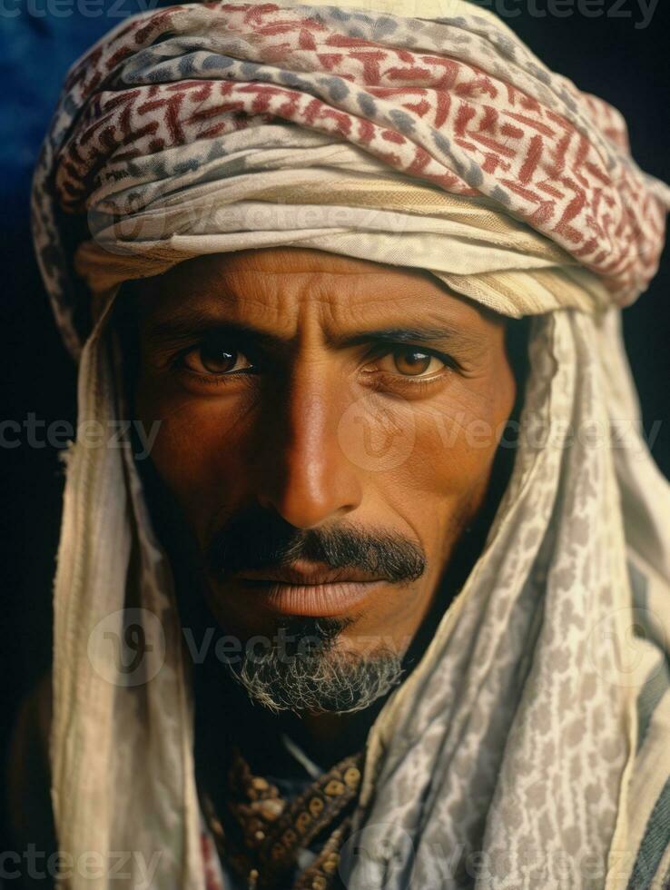 arab man från de tidigt 1900 -talet färgad gammal Foto ai generativ