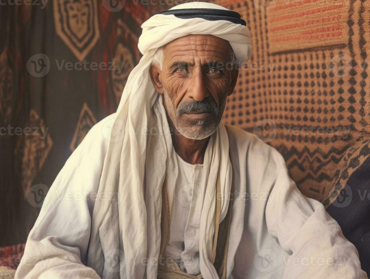 arab man från de tidigt 1900 -talet färgad gammal Foto ai generativ