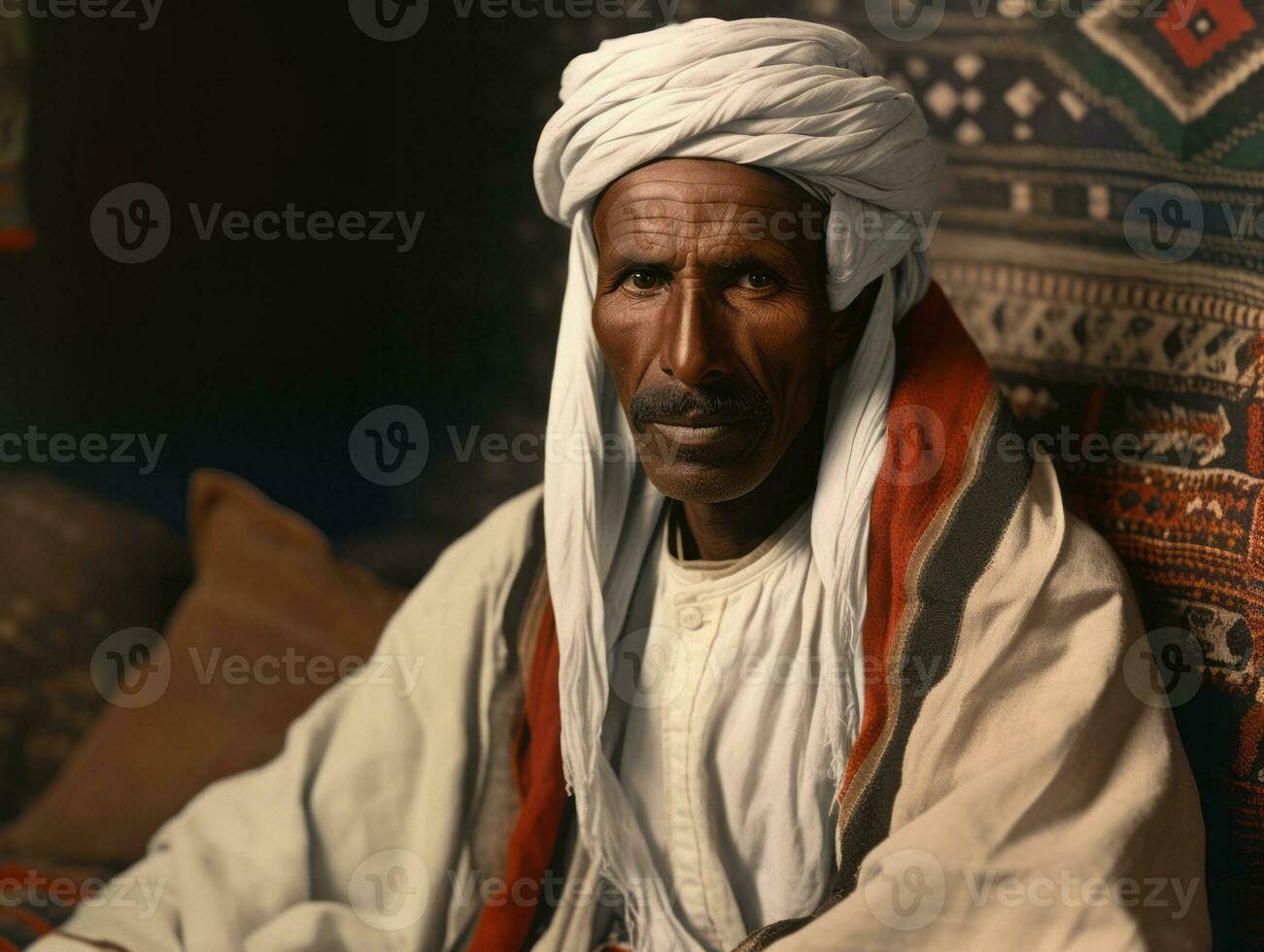 arab man från de tidigt 1900 -talet färgad gammal Foto ai generativ