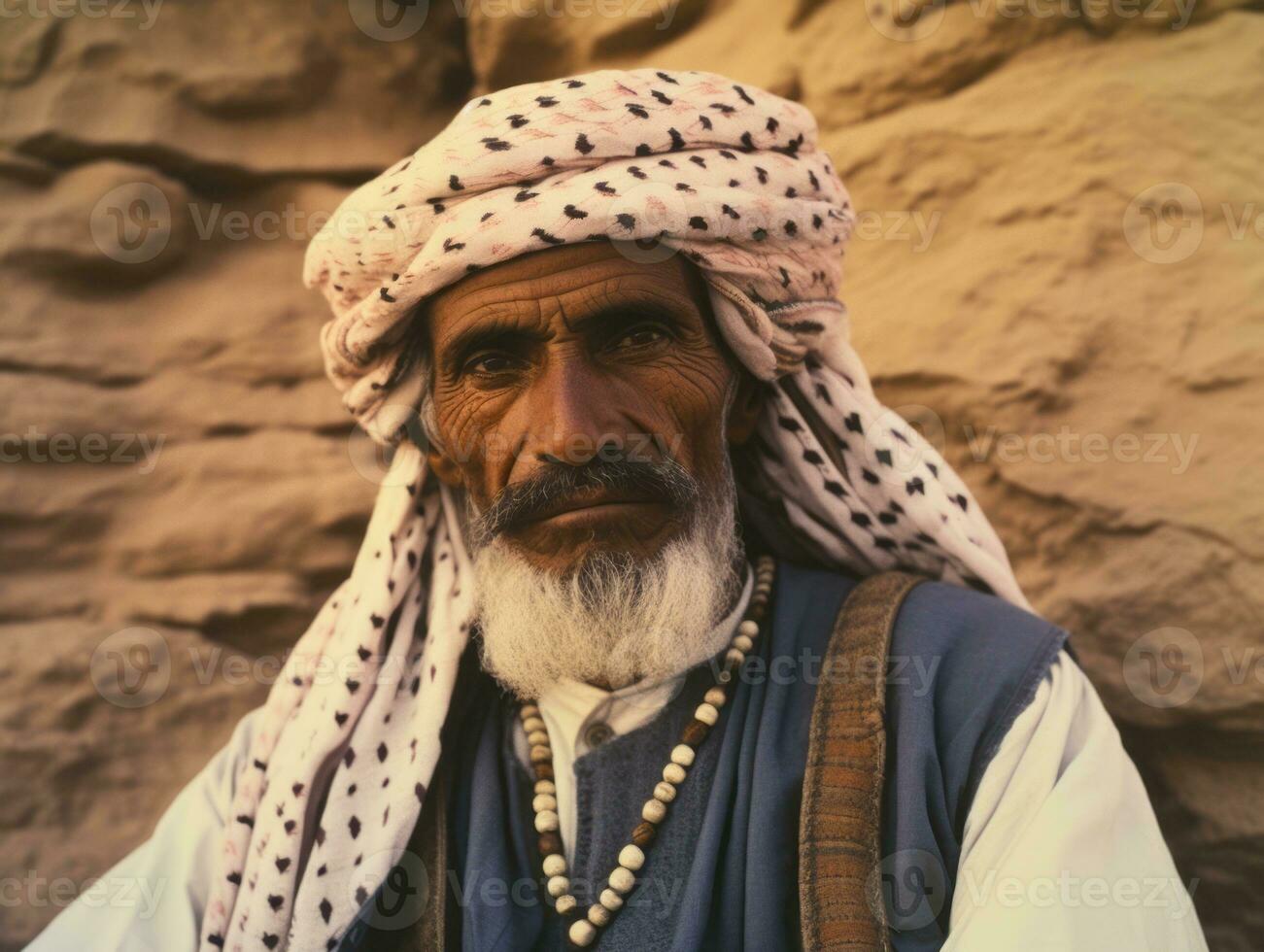 arab man från de tidigt 1900 -talet färgad gammal Foto ai generativ