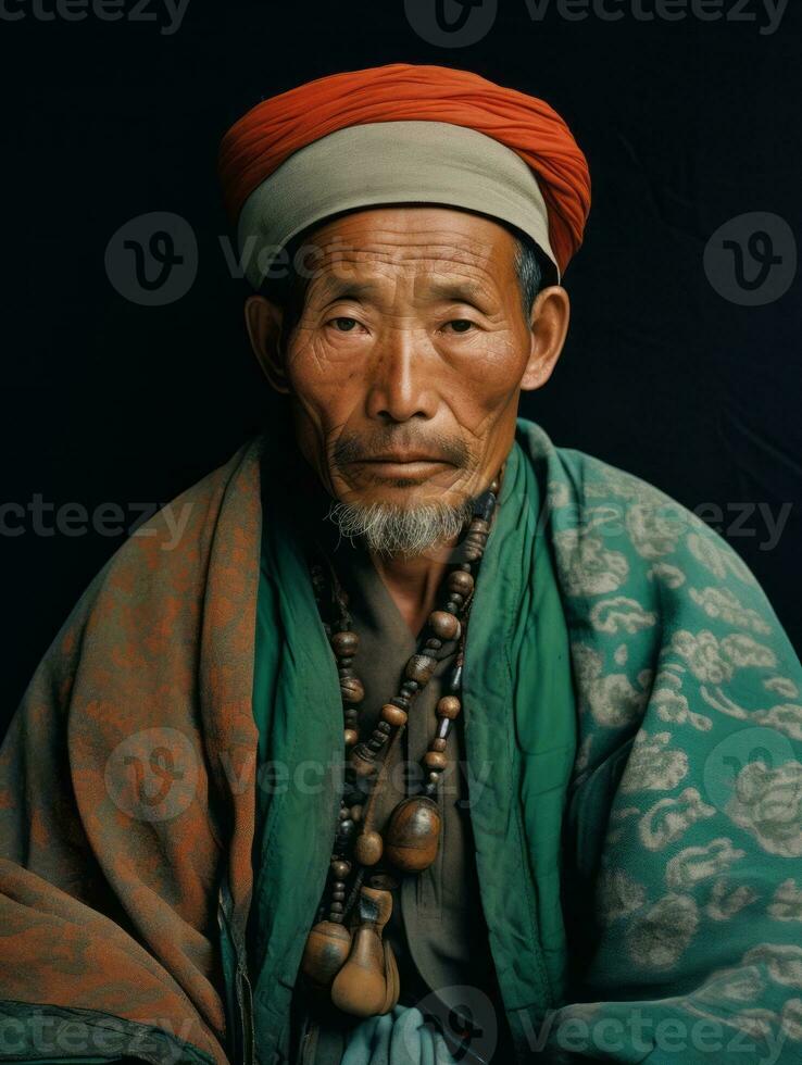 asiatisk man från de tidigt 1900 -talet färgad gammal Foto ai generativ