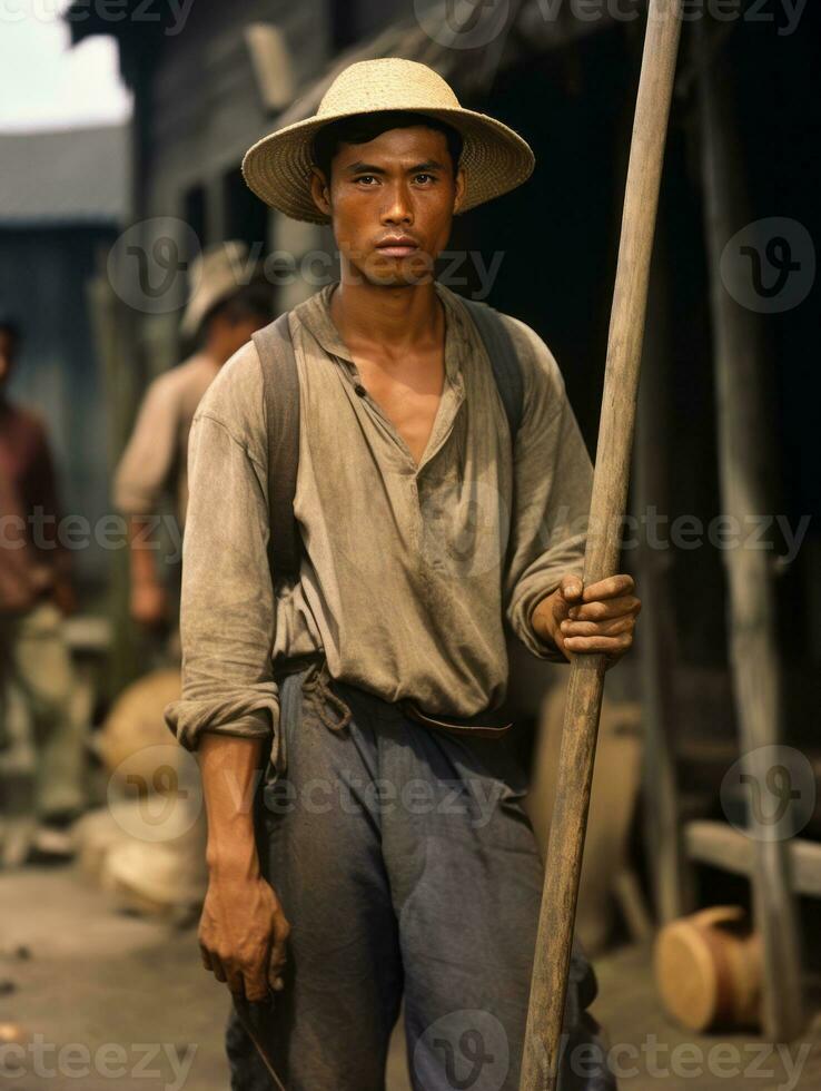 asiatisk man från de tidigt 1900 -talet färgad gammal Foto ai generativ