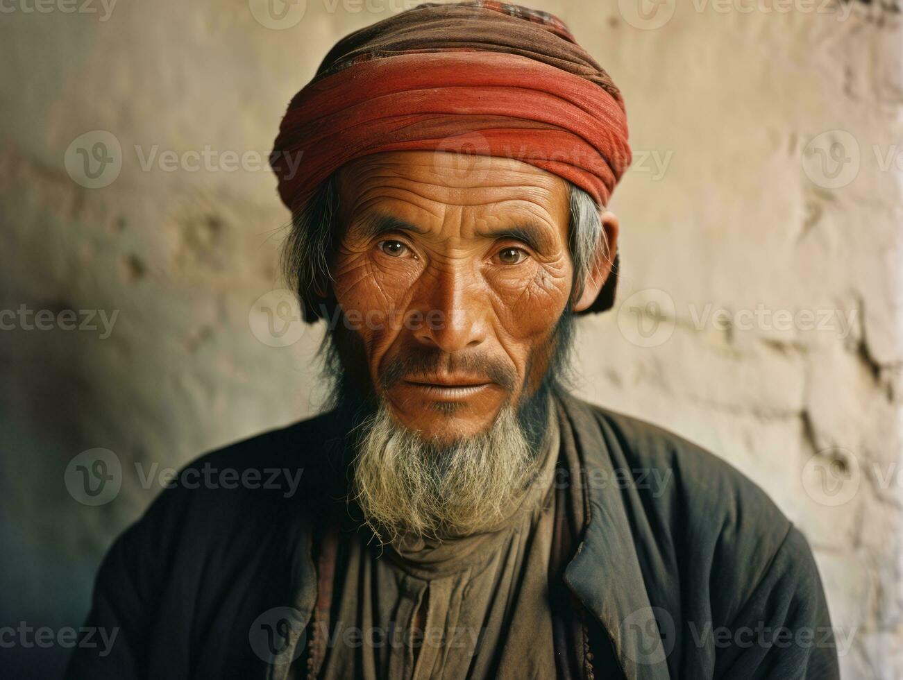 asiatisk man från de tidigt 1900 -talet färgad gammal Foto ai generativ